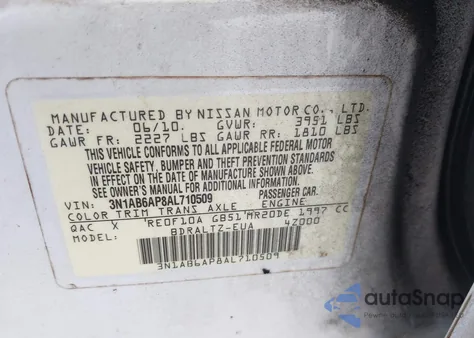 2010 Nissan Sentra 2.0Sr from USA, damaged, VIN 3N1AB6AP8AL710509